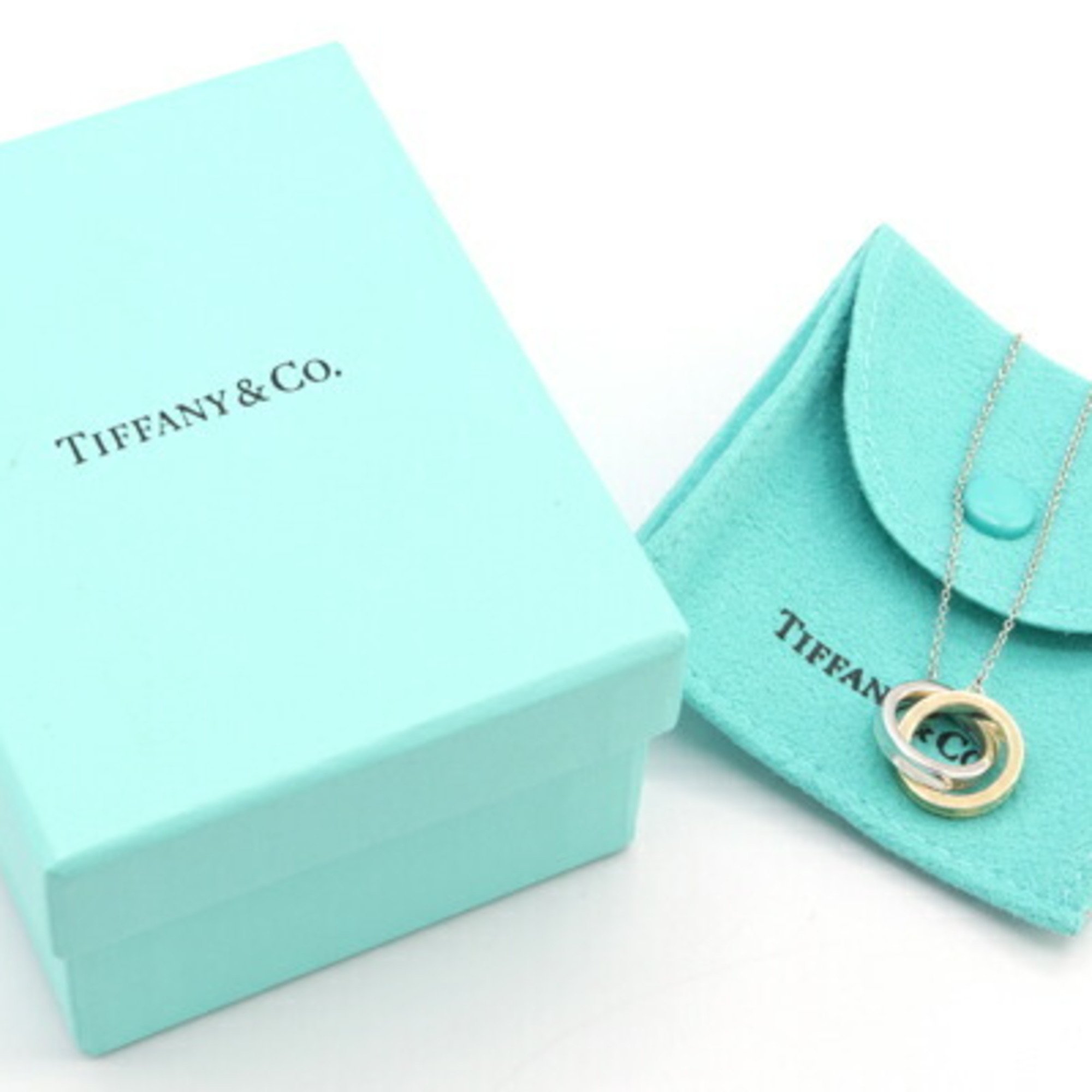 Tiffany Necklace Interlocking Circle Pendant SV Sterling Silver 925 750YG Combi Women's TIFFANY&CO