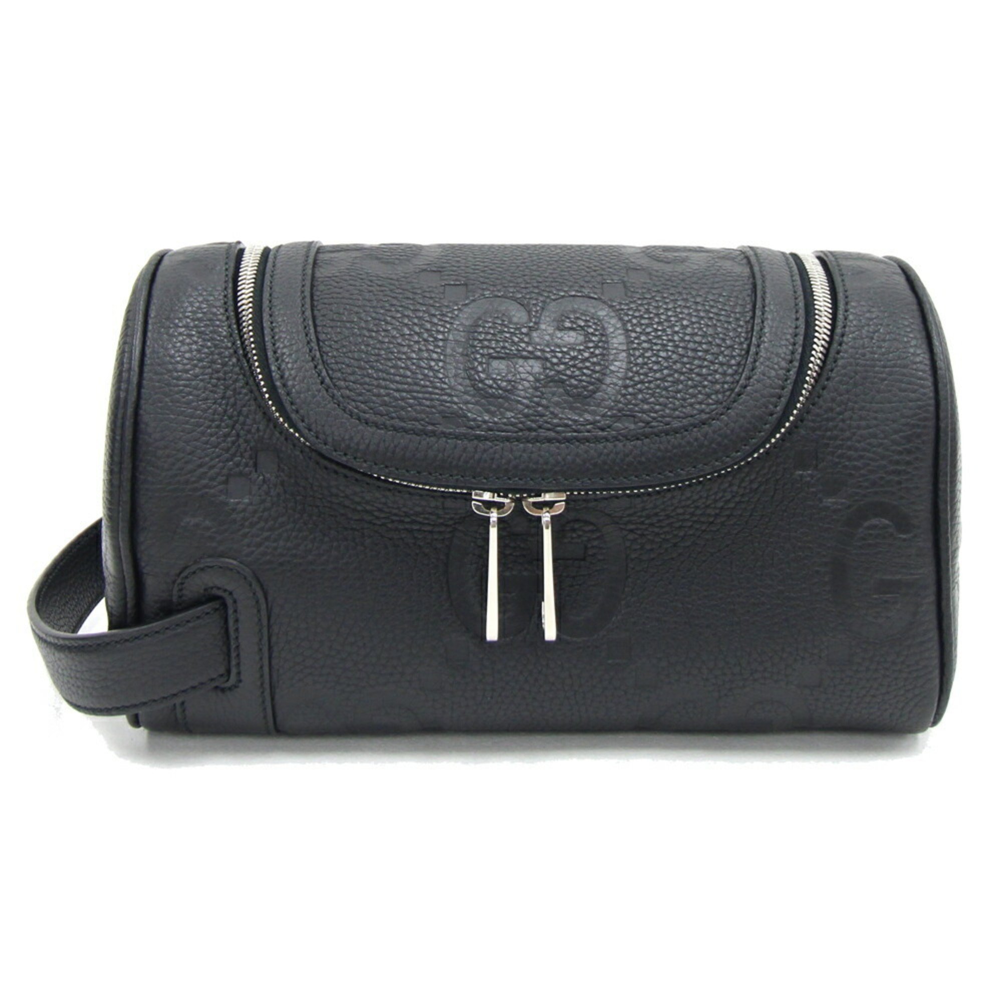 Gucci Jumbo GG Second Bag 739378 Black Leather Tick Case Women's Clutch Men's GUCCI