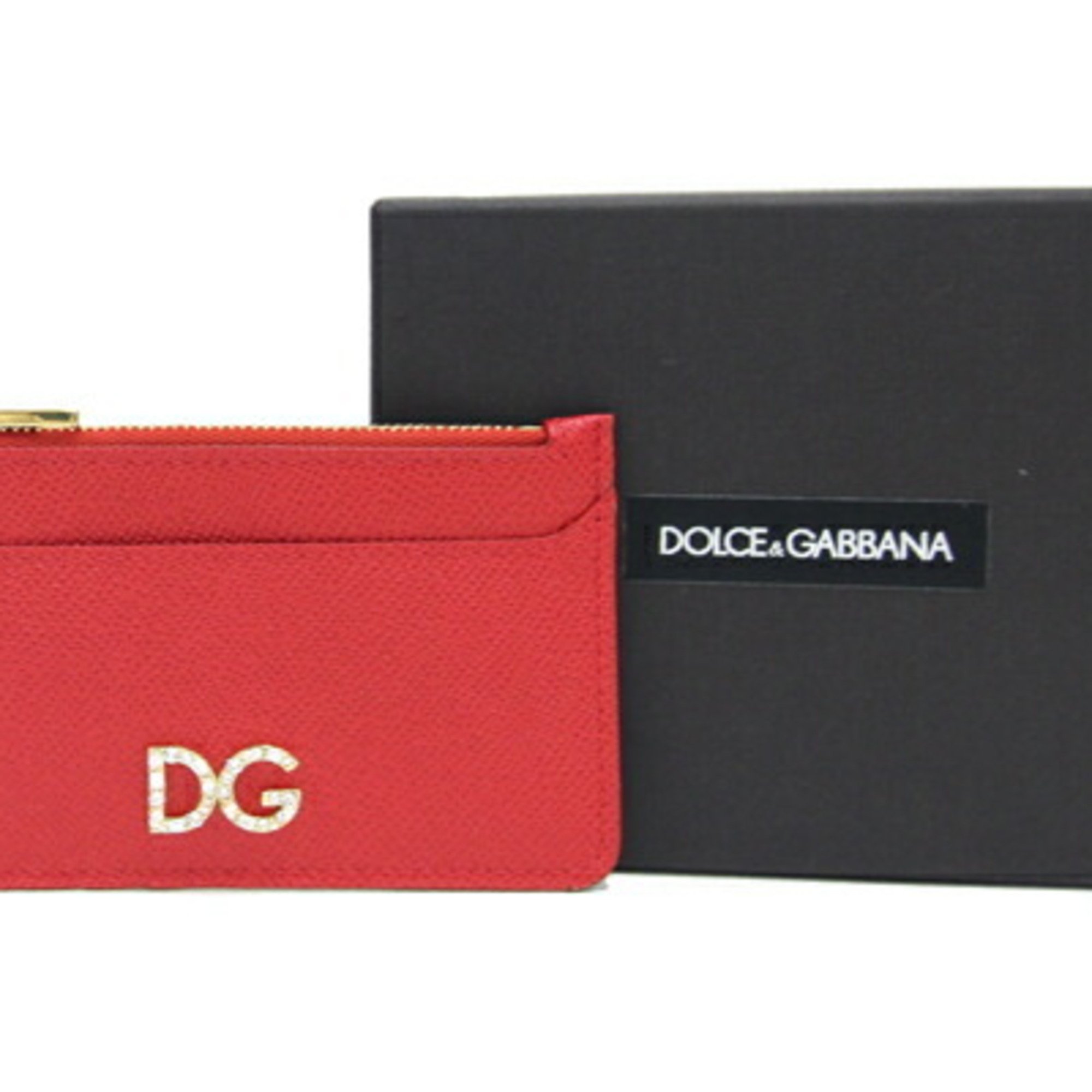 Dolce & Gabbana Coin Case BI1032 Red Leather Purse Card Fragment Women's DOLCE&GABBANA