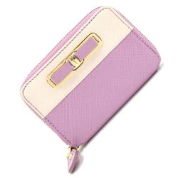 Salvatore Ferragamo Coin Case Vara KB22 C128 Purple Pink Beige Leather Round Ribbon Purse Women's