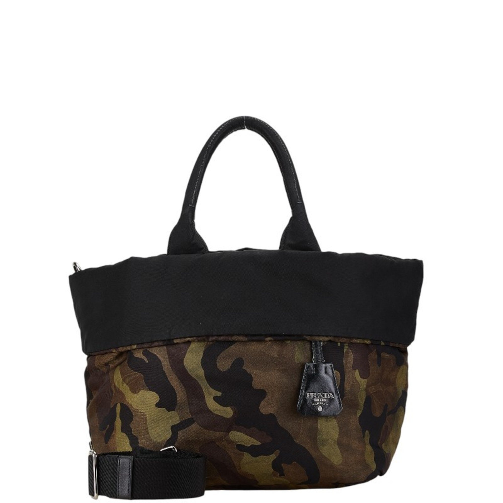 Prada Camouflage Triangle Plate Reversible Handbag Shoulder Bag BR4521 Khaki Black Nylon Women's PRADA