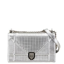 Christian Dior Dior Microcannage Diorama Chain Shoulder Bag Silver Leather Women's