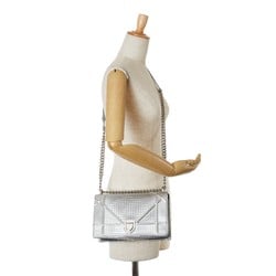 Christian Dior Dior Microcannage Diorama Chain Shoulder Bag Silver Leather Women's