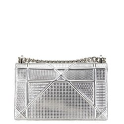 Christian Dior Dior Microcannage Diorama Chain Shoulder Bag Silver Leather Women's