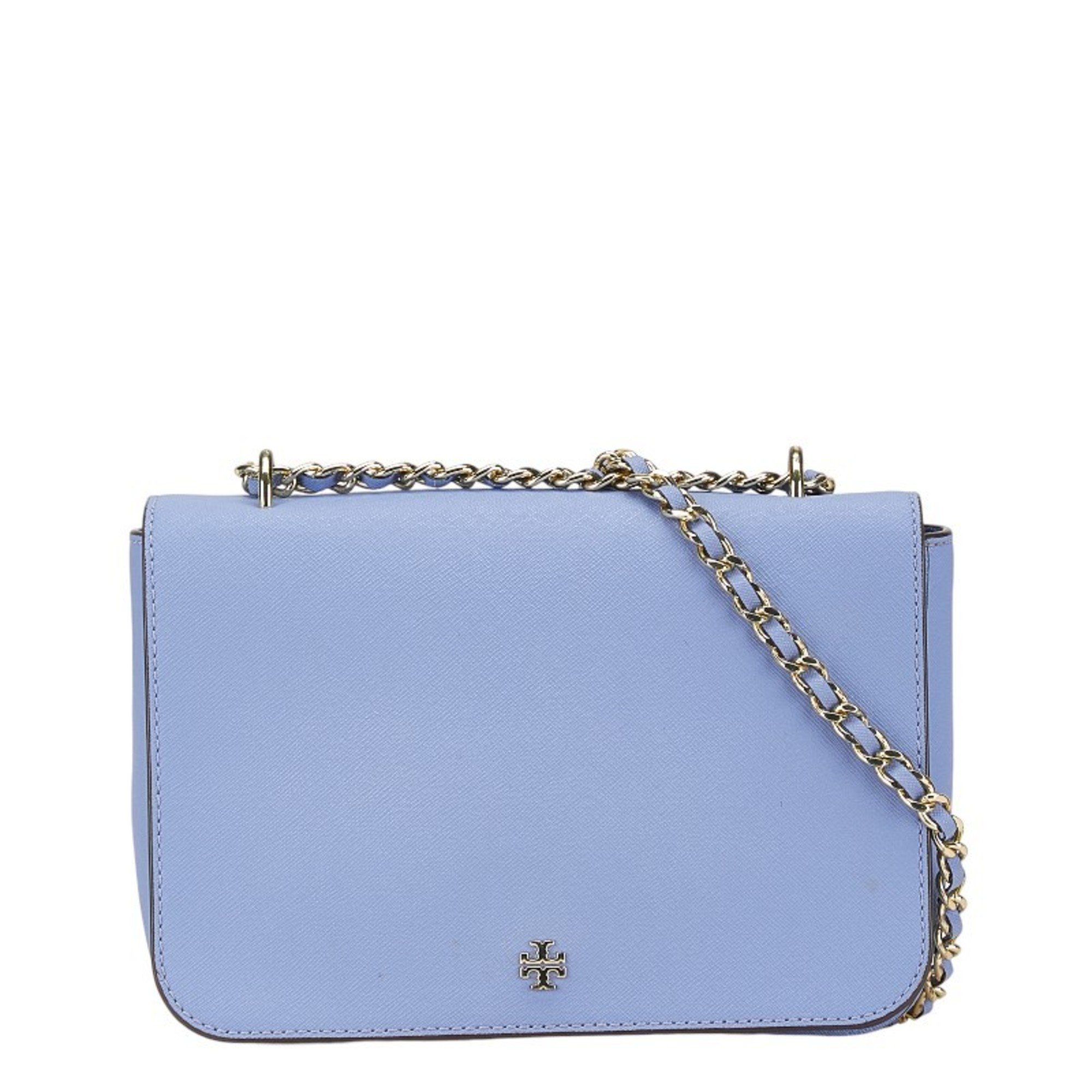 Tory Burch Handbag Chain Shoulder Bag Blue Leather Women's