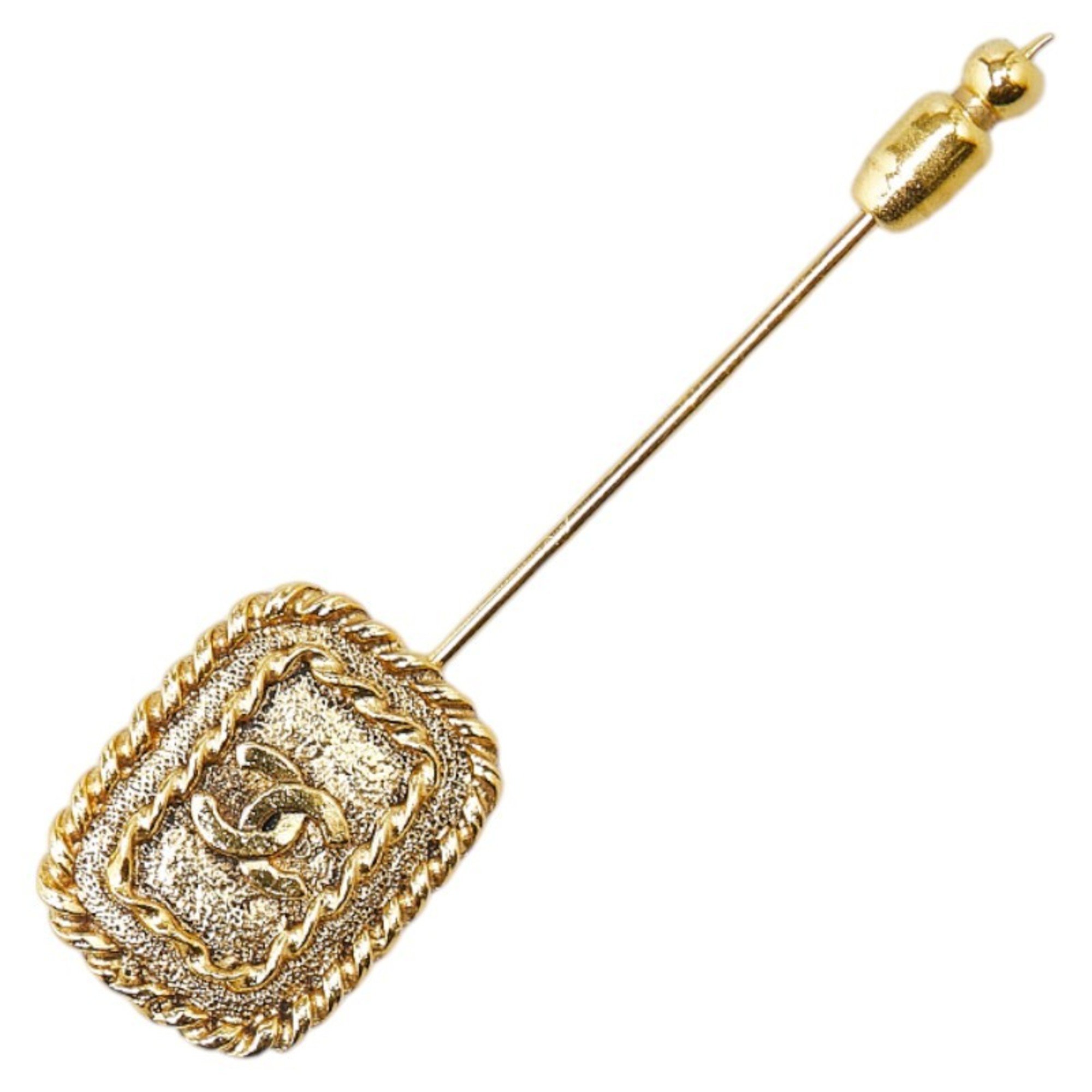 Chanel Coco Mark Pin Brooch Gold Plated Women's CHANEL