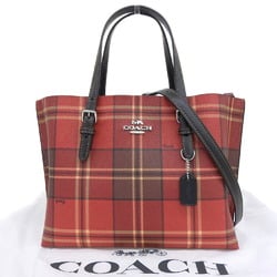 Coach COACH Molly Tote 25 Tartan Check Print Handbag CC874 Bag Red