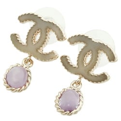 CHANEL Coco Mark Earrings B12C Purple Stone Silver Greige