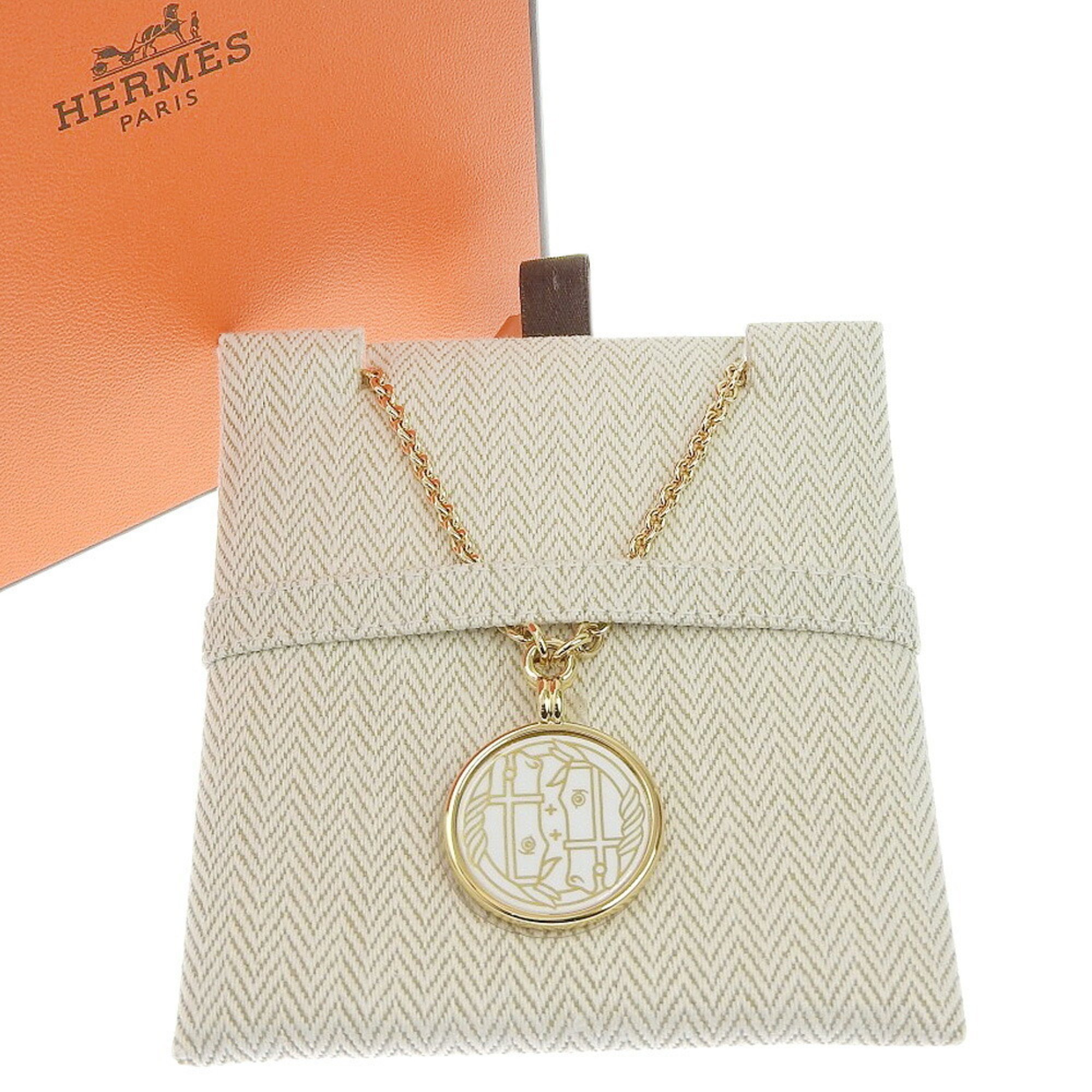 Hermes HERMES Medaille Quadridge PM Necklace White Horse Motif