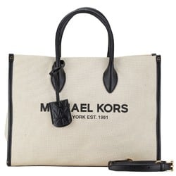 Michael Kors Tote Bag Shoulder Beige Black Canvas Leather Women's