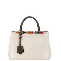 FENDI Petit Toujours Rainbow Studs Handbag 8BH253 Ivory Beige Leather Women's