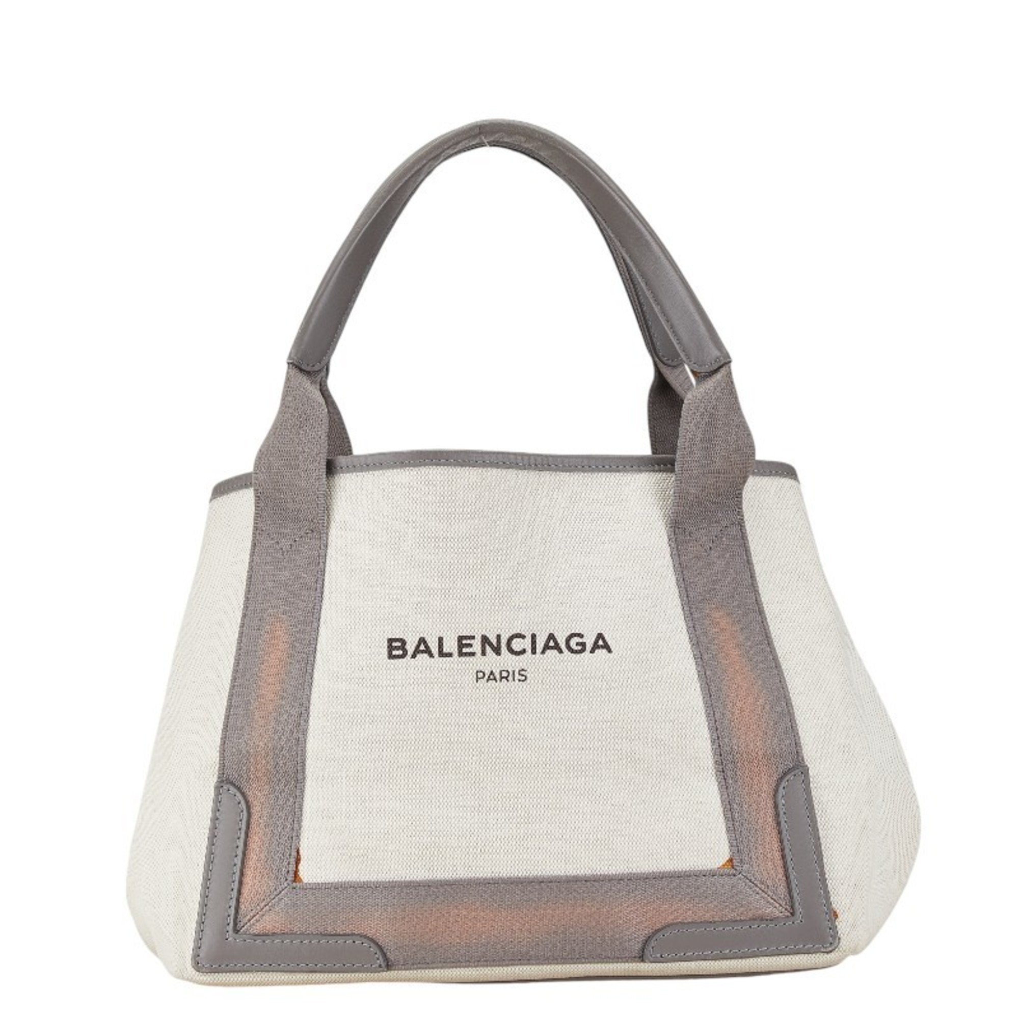 Balenciaga Navy Cabas S Handbag Tote Bag 339933 Off-White Gray Canvas Leather Women's BALENCIAGA