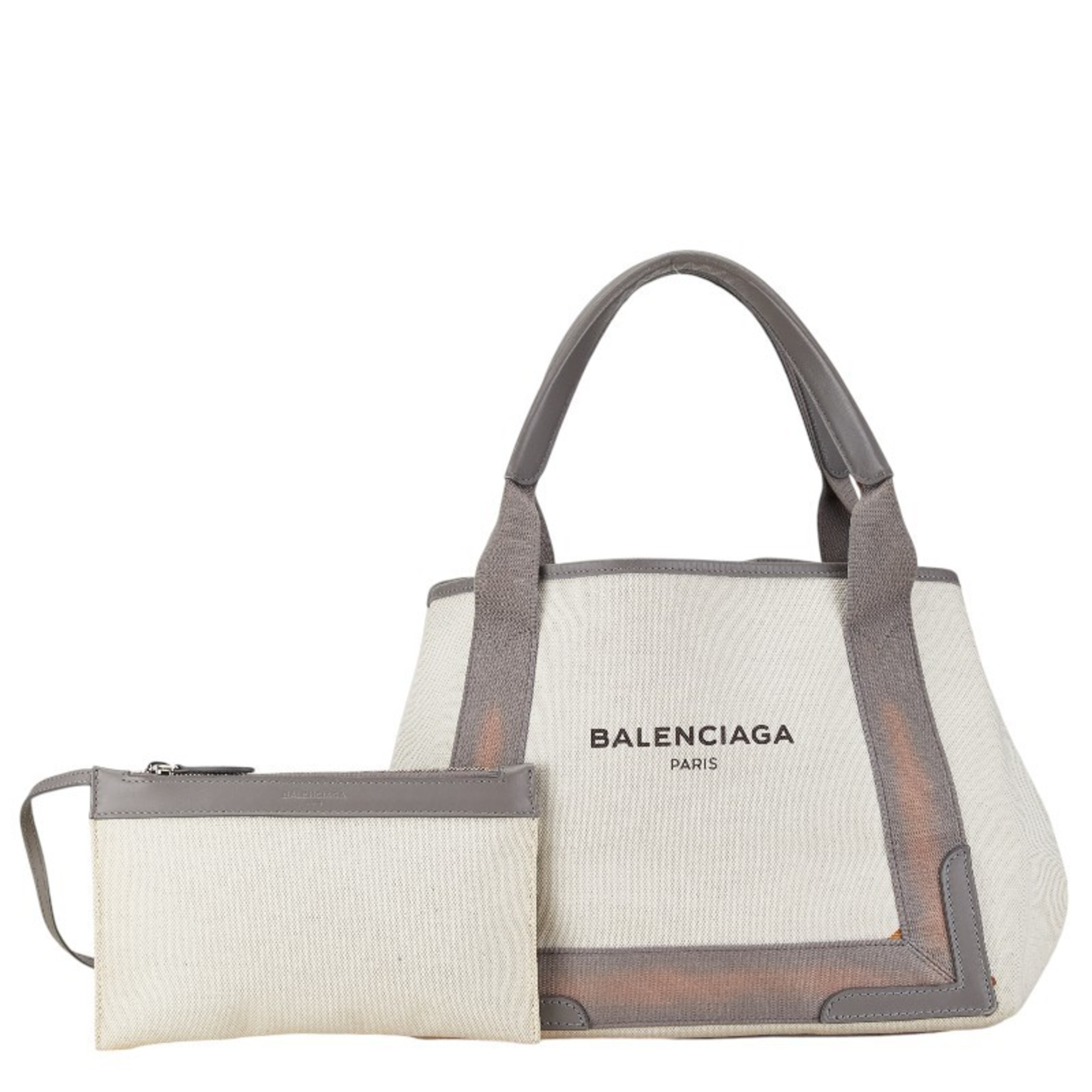 Balenciaga Navy Cabas S Handbag Tote Bag 339933 Off-White Gray Canvas Leather Women's BALENCIAGA