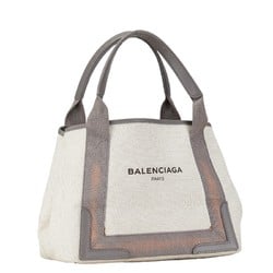 Balenciaga Navy Cabas S Handbag Tote Bag 339933 Off-White Gray Canvas Leather Women's BALENCIAGA