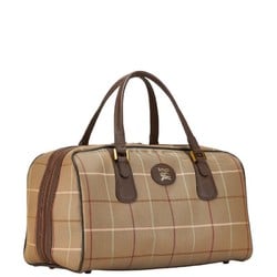 Burberry Check Shadow Horse Boston Bag Beige Brown Canvas Leather Women's BURBERRY