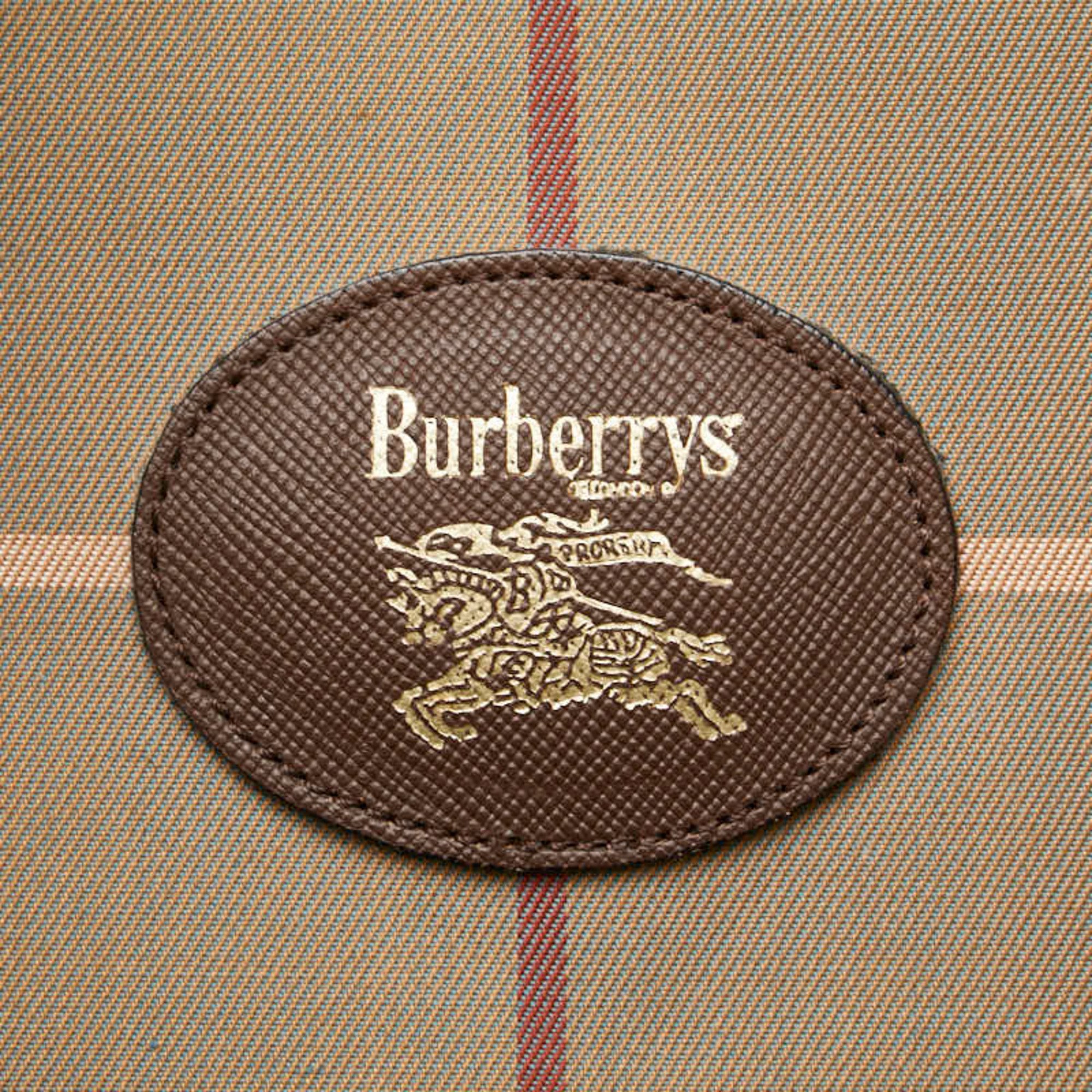 Burberry Check Shadow Horse Boston Bag Beige Brown Canvas Leather Women's BURBERRY