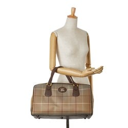 Burberry Check Shadow Horse Boston Bag Beige Brown Canvas Leather Women's BURBERRY