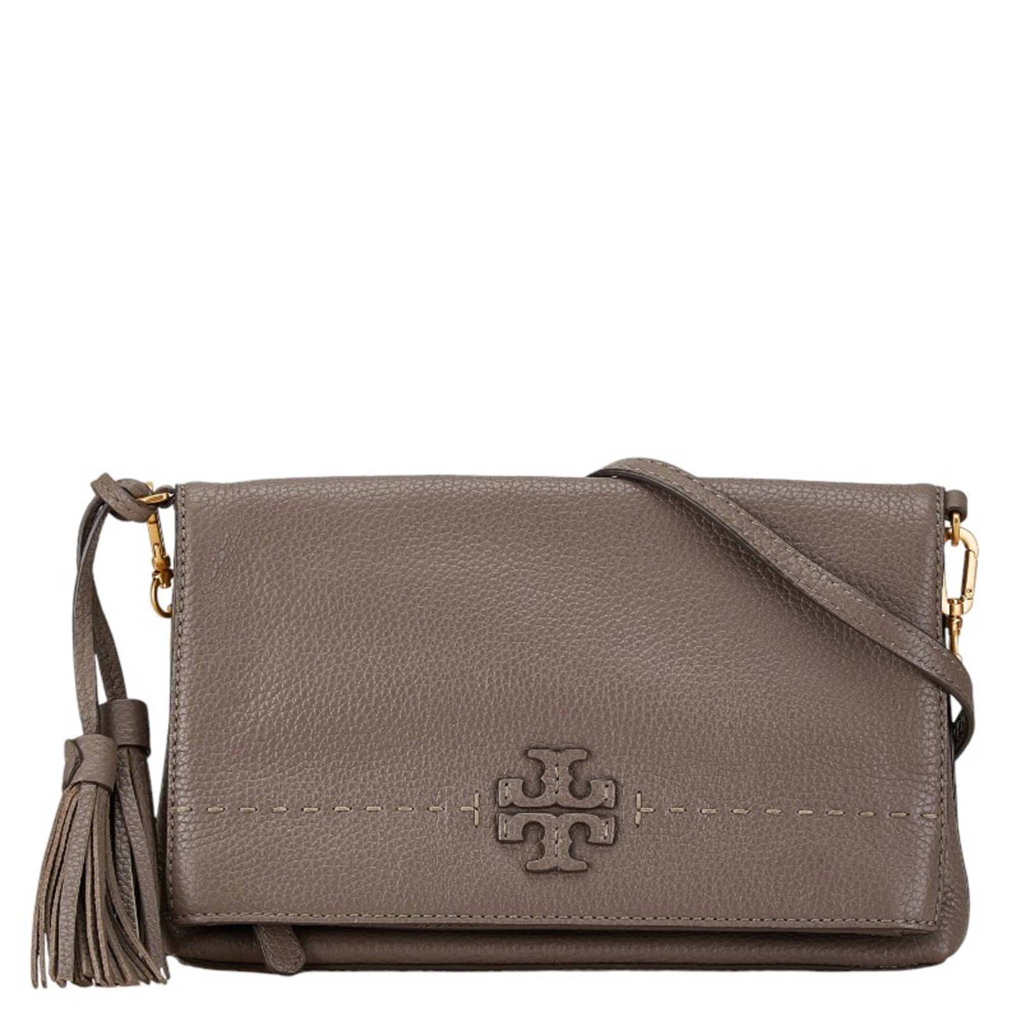 Tory Burch Tassel Chain Shoulder Bag Brown Leather Women's