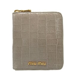 Miu Compact Wallet Embossed Patent Leather Grey Round 0091MIU MIU