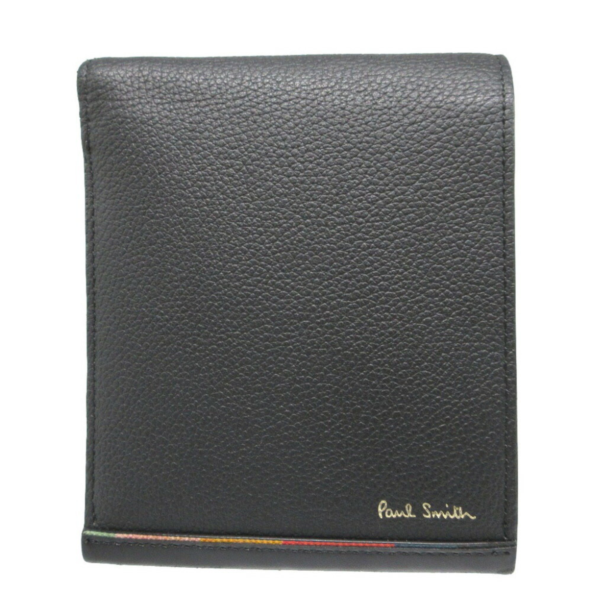 Paul Smith Layered Stripe Leather Black Bi-fold Wallet 1801Poul