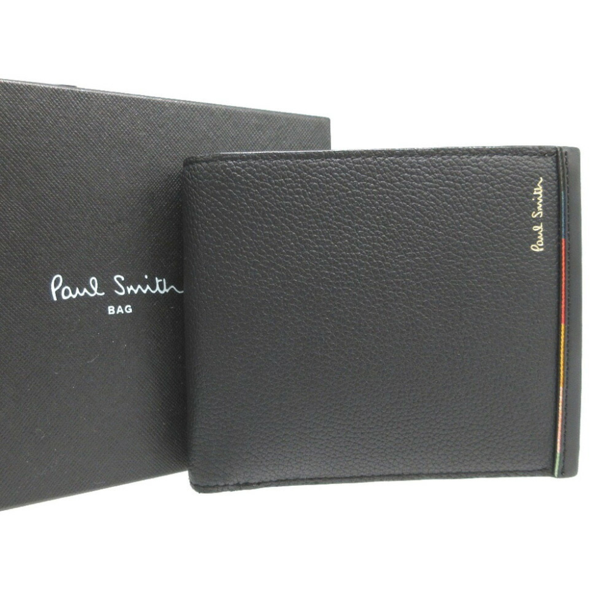 Paul Smith Layered Stripe Leather Black Bi-fold Wallet 1801Poul