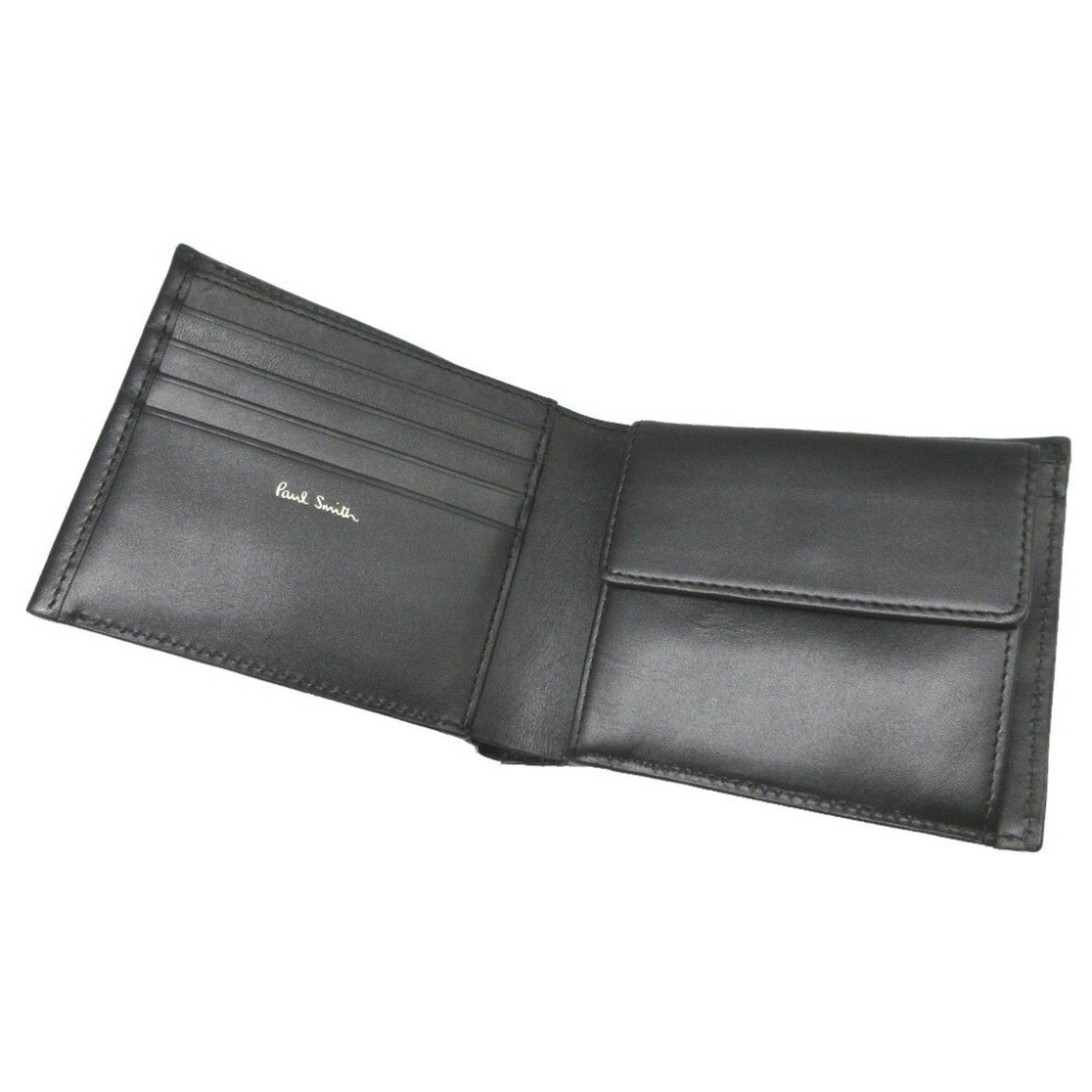 Paul Smith Layered Stripe Leather Black Bi-fold Wallet 1801Poul