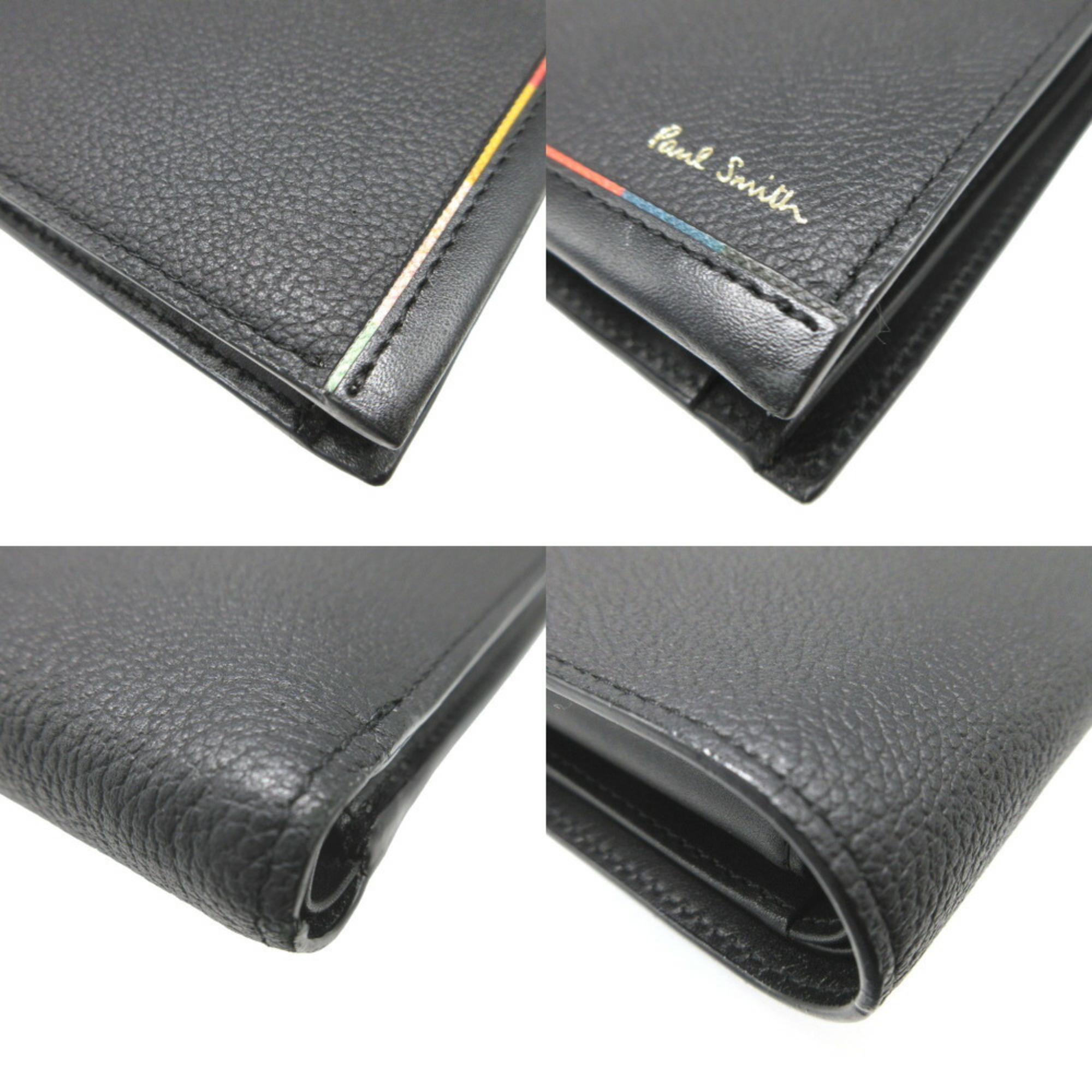 Paul Smith Layered Stripe Leather Black Bi-fold Wallet 1801Poul