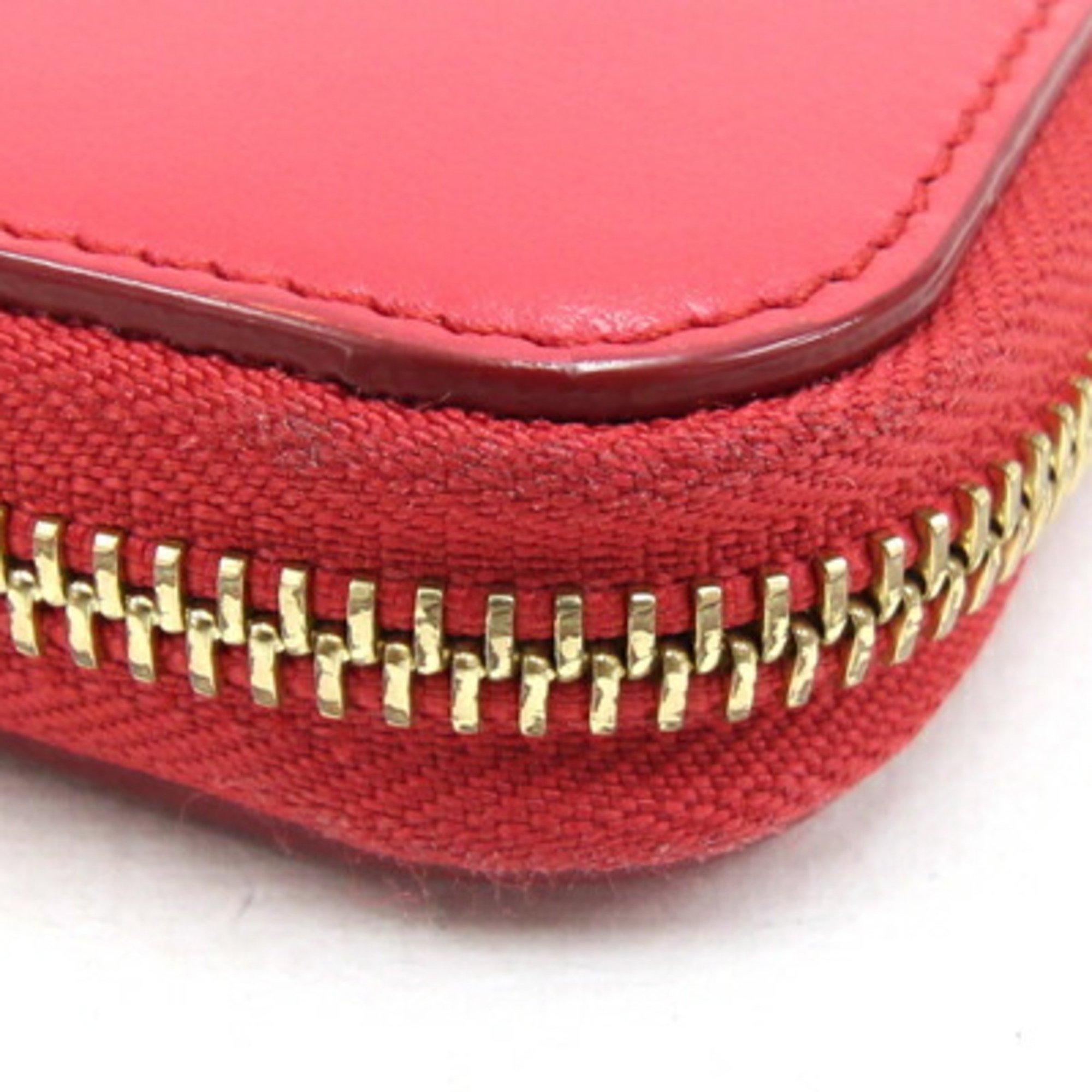 Salvatore Ferragamo Round Long Wallet 22C698 Red Leather Purse Punching Women's