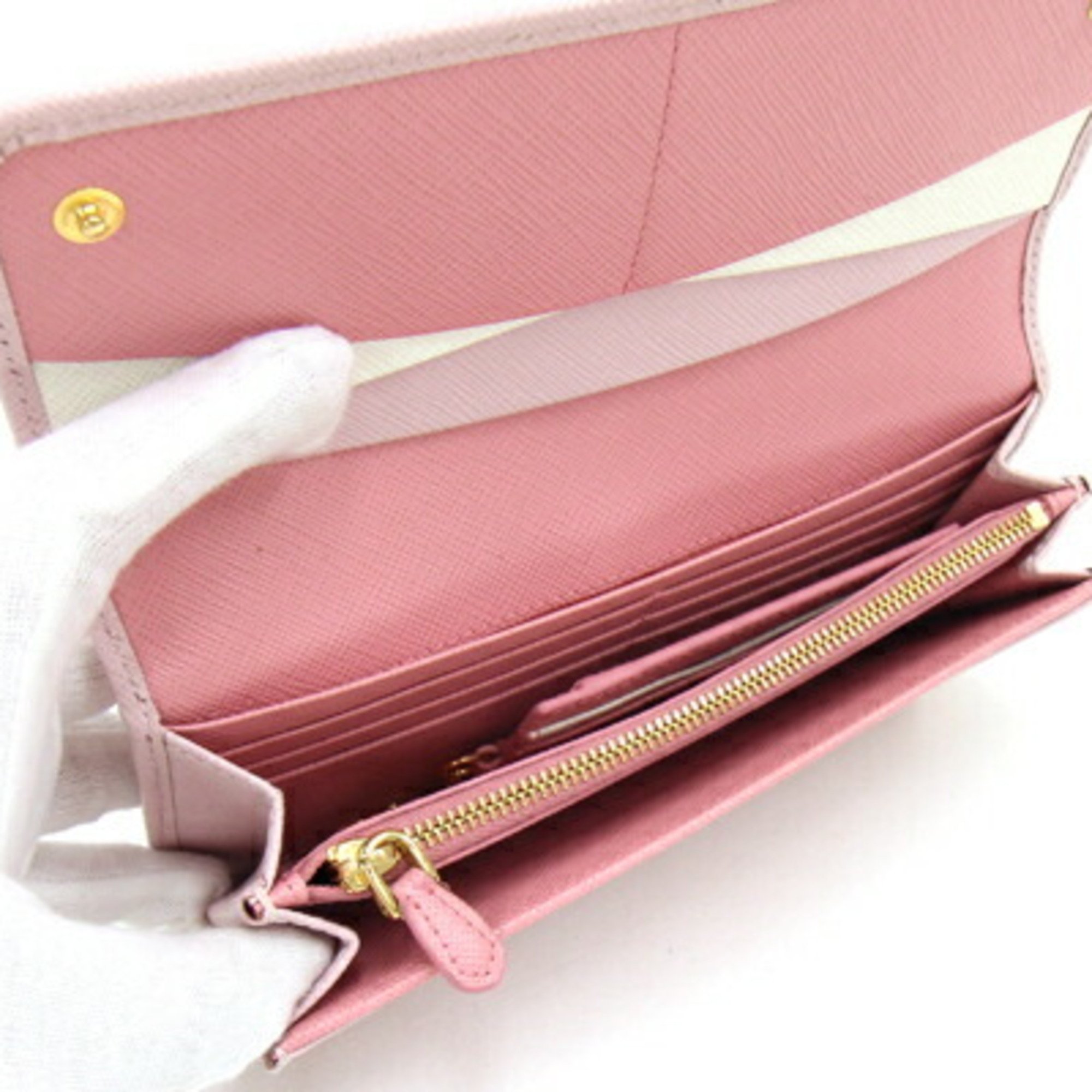 Prada Bi-fold Long Wallet 1MH132 Light Pink Leather Cards Women's PRADA