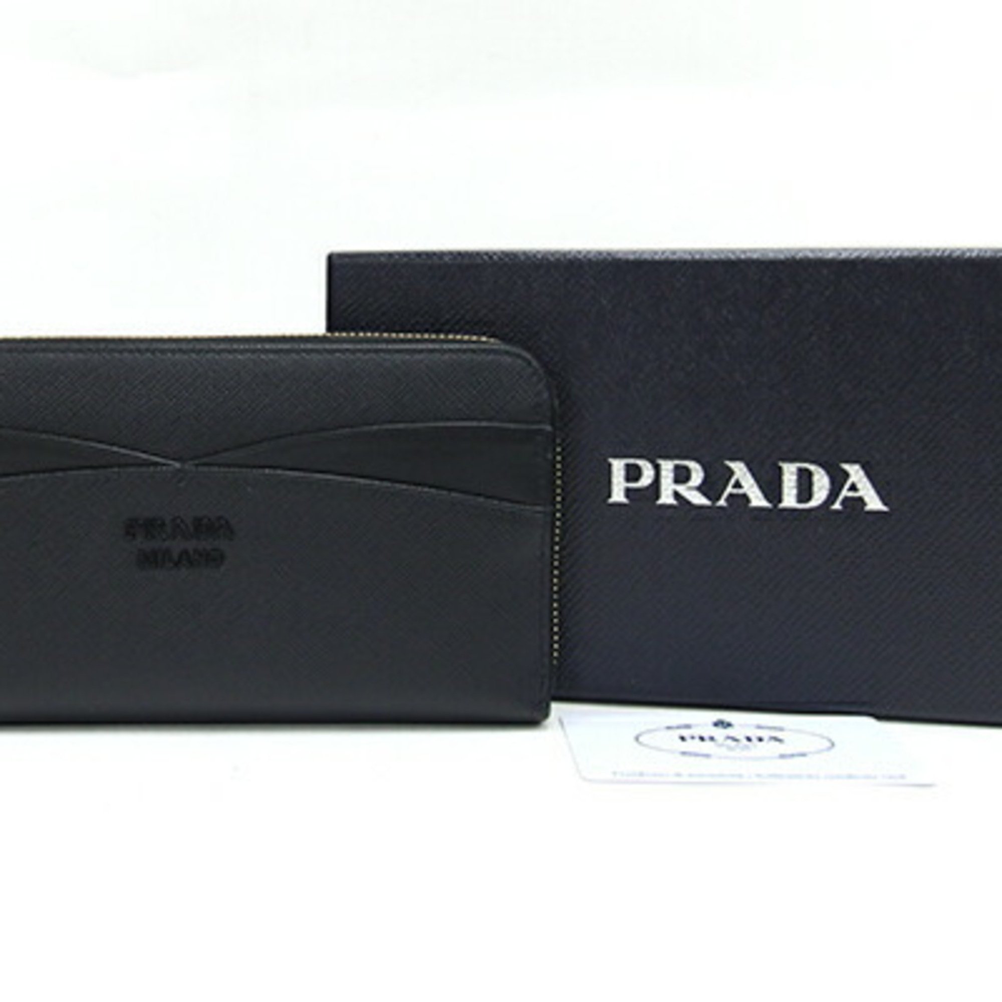 Prada Round Long Wallet 1ML506 Black Leather Women's PRADA