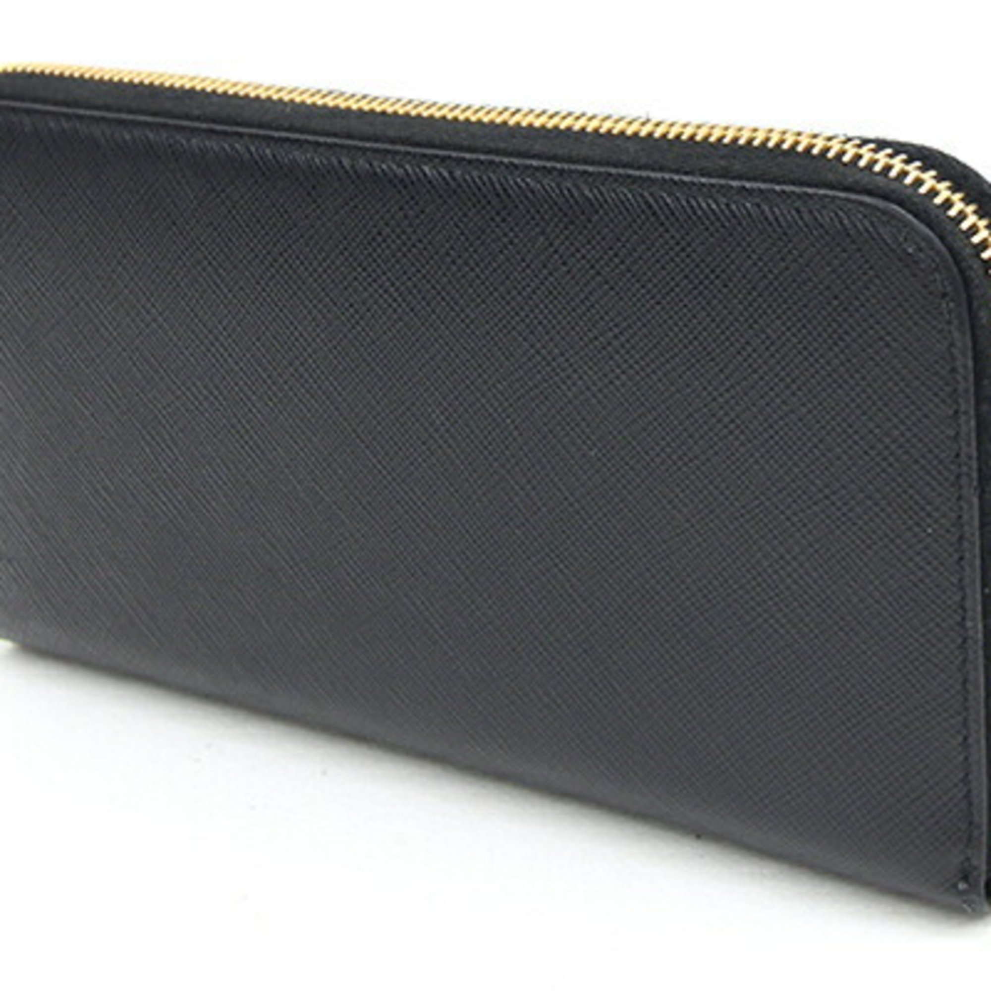 Prada Round Long Wallet 1ML506 Black Leather Women's PRADA