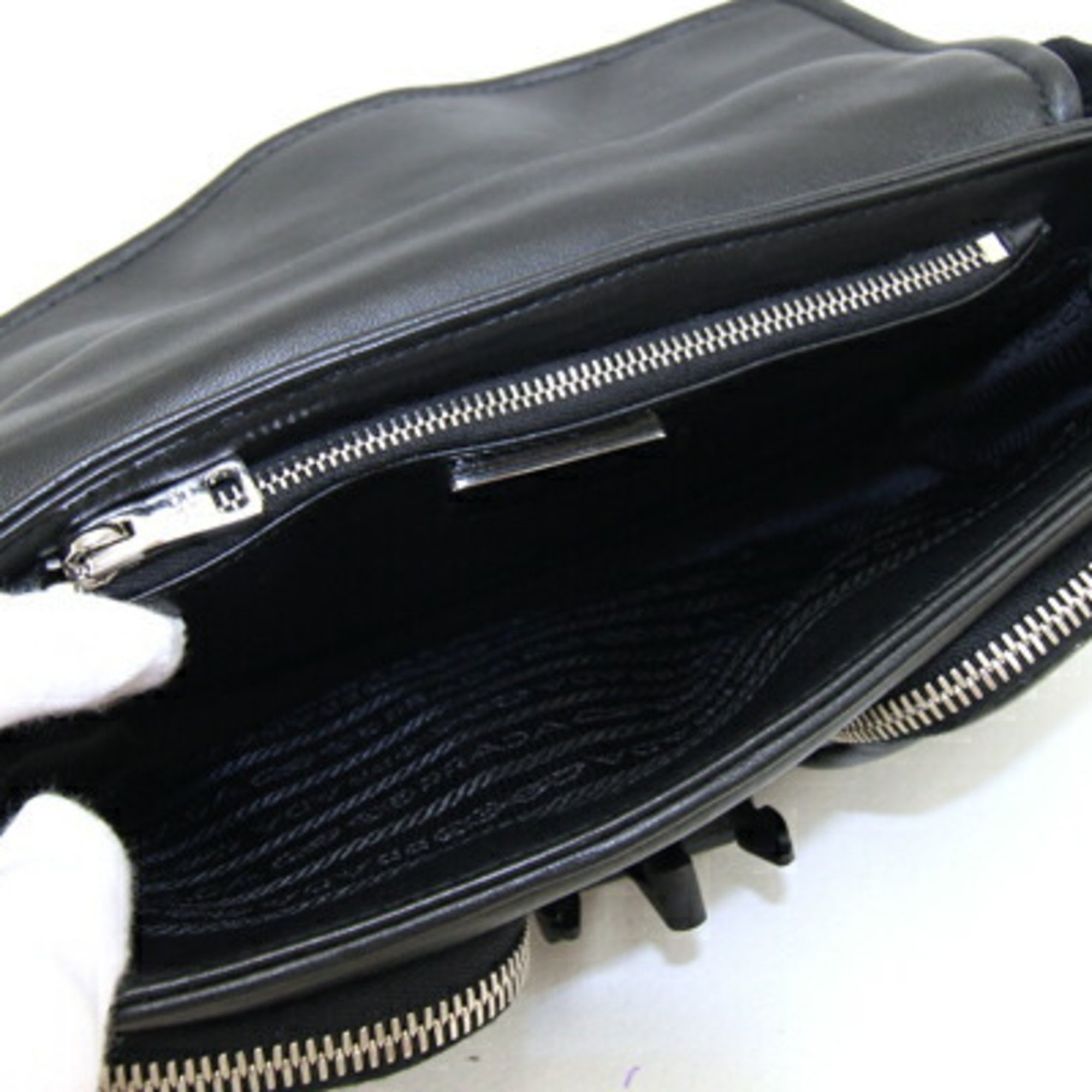 Prada Shoulder Bag 1BD295 Black Leather Pochette Women's PRADA