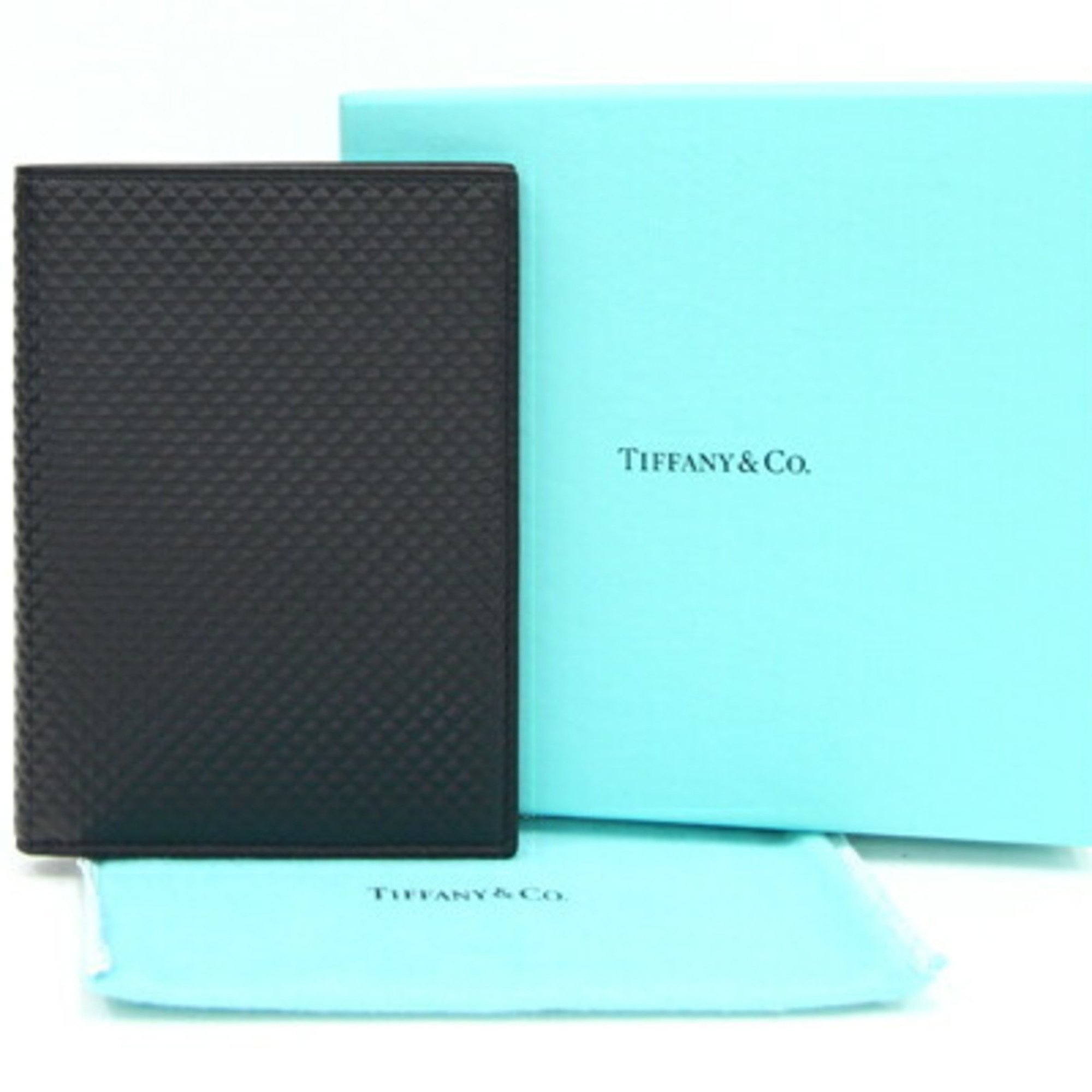 Tiffany & Co. Passport Cover Diamond Point Black Leather Case Book Men's TIFFANY CO.