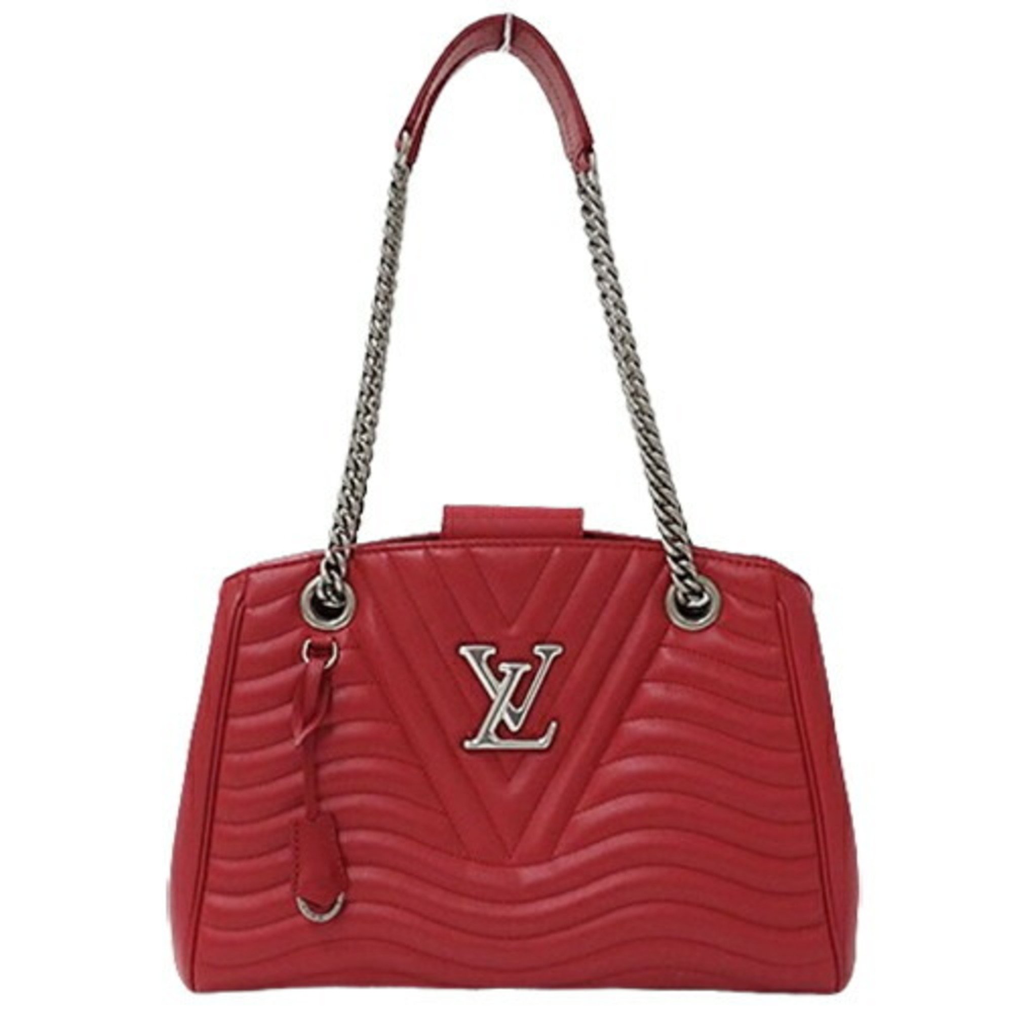 Louis Vuitton LOUIS VUITTON Bag New Wave Women's Tote Calf Leather Chain Ecarlate M51497 Red