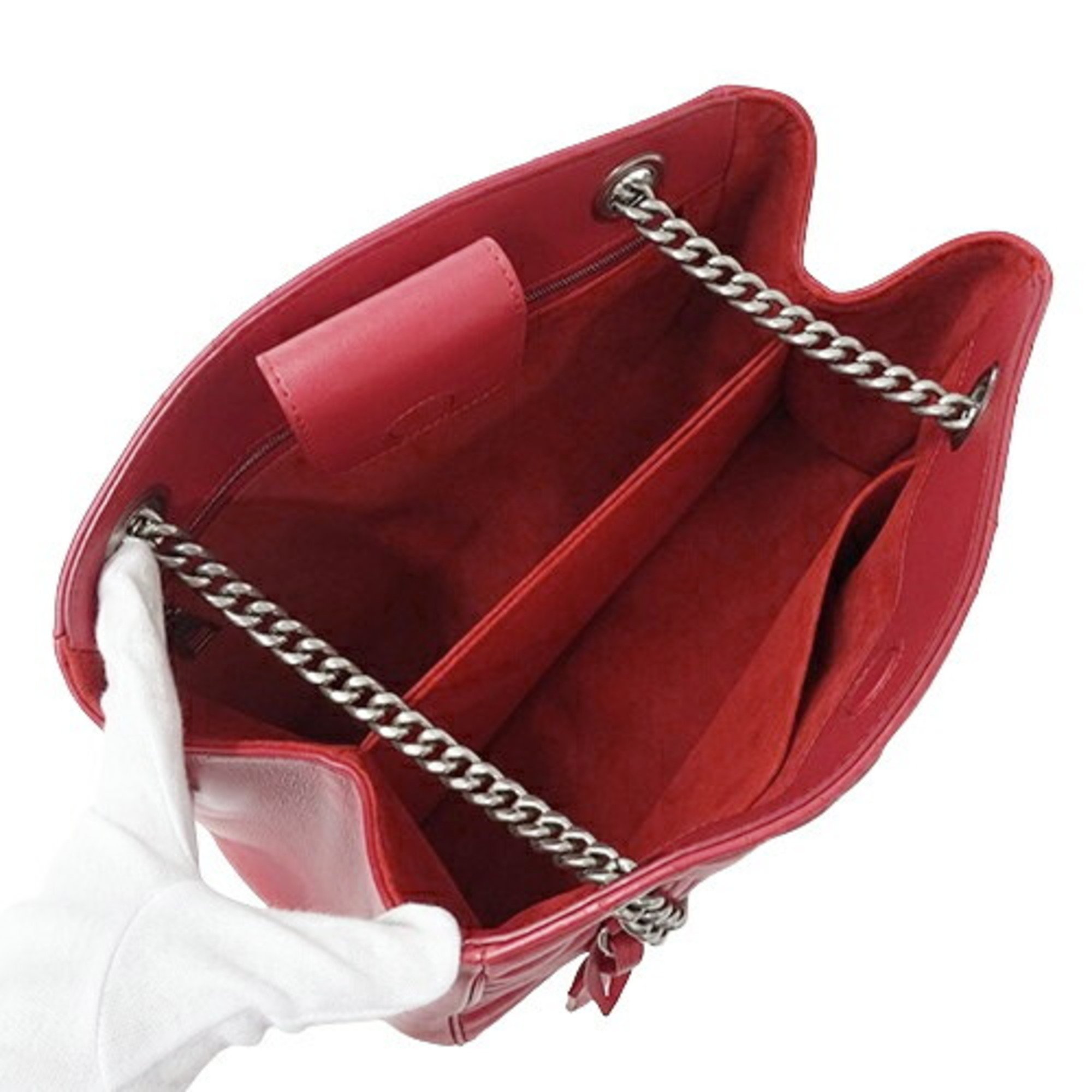 Louis Vuitton LOUIS VUITTON Bag New Wave Women's Tote Calf Leather Chain Ecarlate M51497 Red