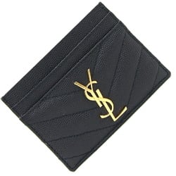 YSL SAINT LAURENT Card Case 423291 Black Leather Holder Pass Matelasse Quilted Women's