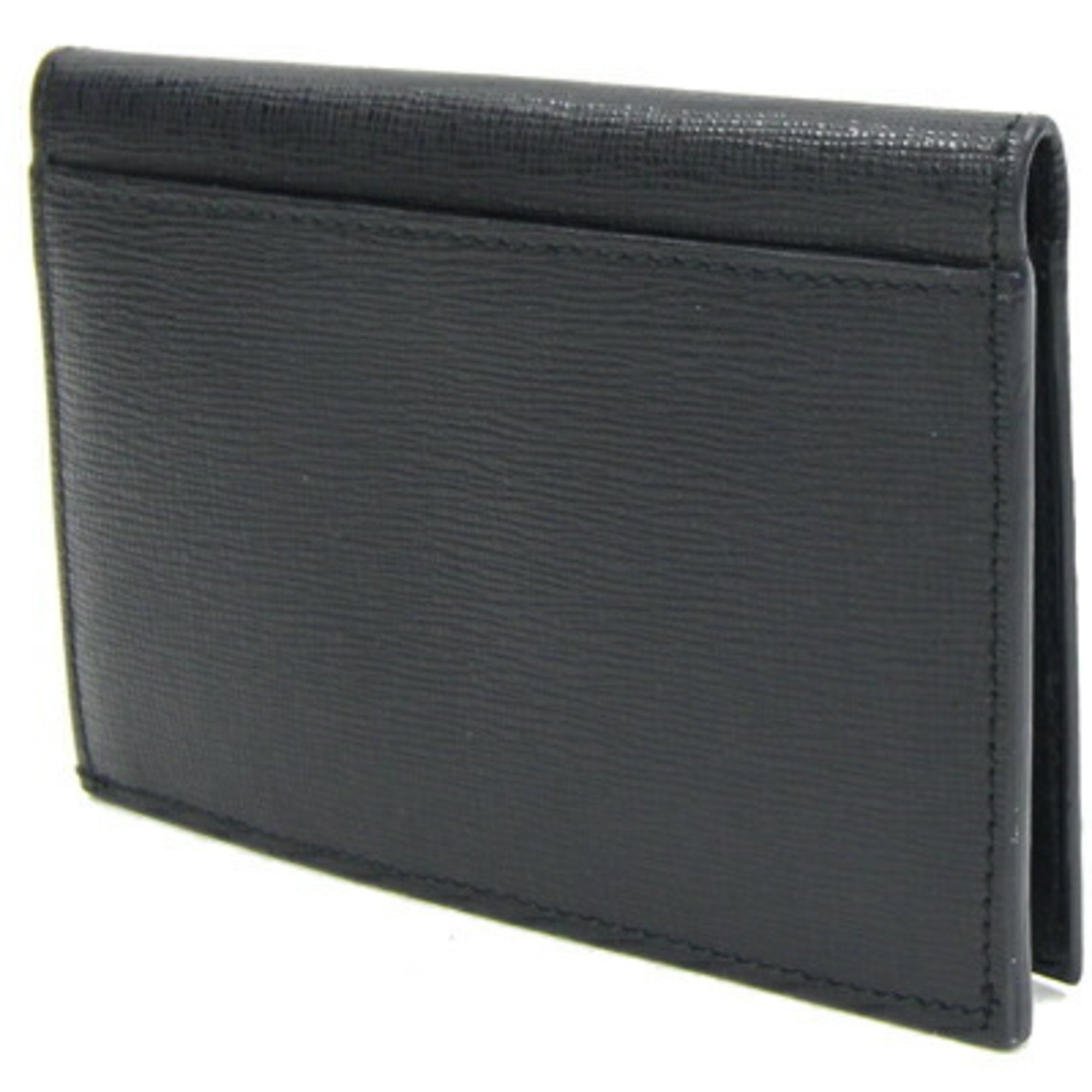 FENDI Card Case Black Leather Holder Pass Business Men's