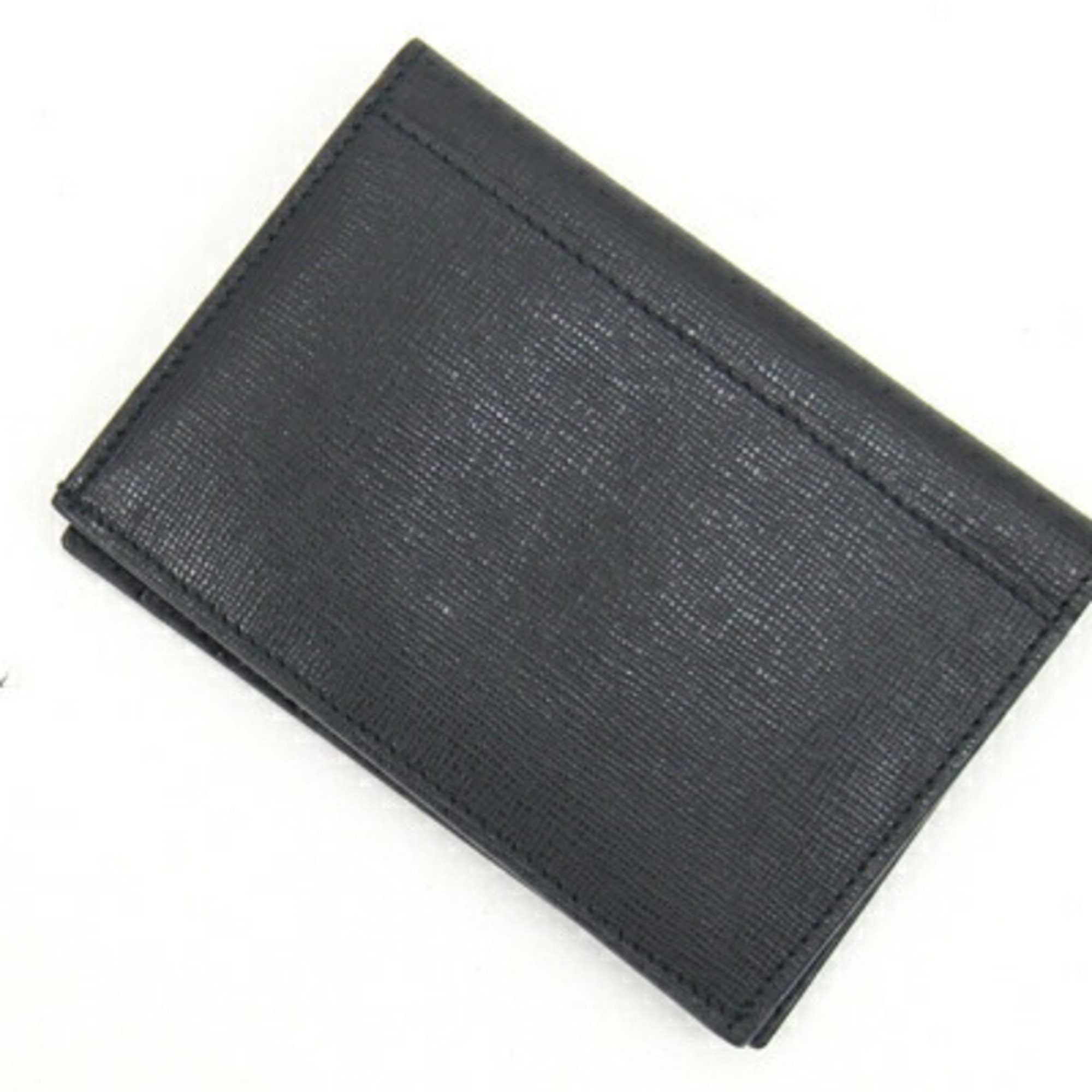 FENDI Card Case Black Leather Holder Pass Business Men's