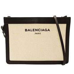 BALENCIAGA Women's Shoulder Bag, Second Canvas, Leather, Navy Pochette, Ivory, Black, 339937