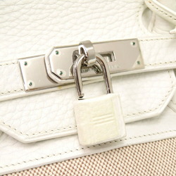 Hermes Birkin 35 Toile H Taurillon Clemence White J Stamp Handbag 1611 HERMES