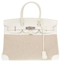 Hermes Birkin 35 Toile H Taurillon Clemence White J Stamp Handbag 1611 HERMES