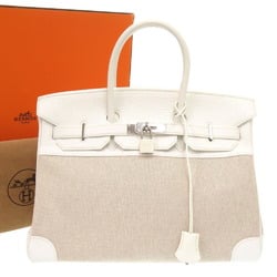 Hermes Birkin 35 Toile H Taurillon Clemence White J Stamp Handbag 1611 HERMES