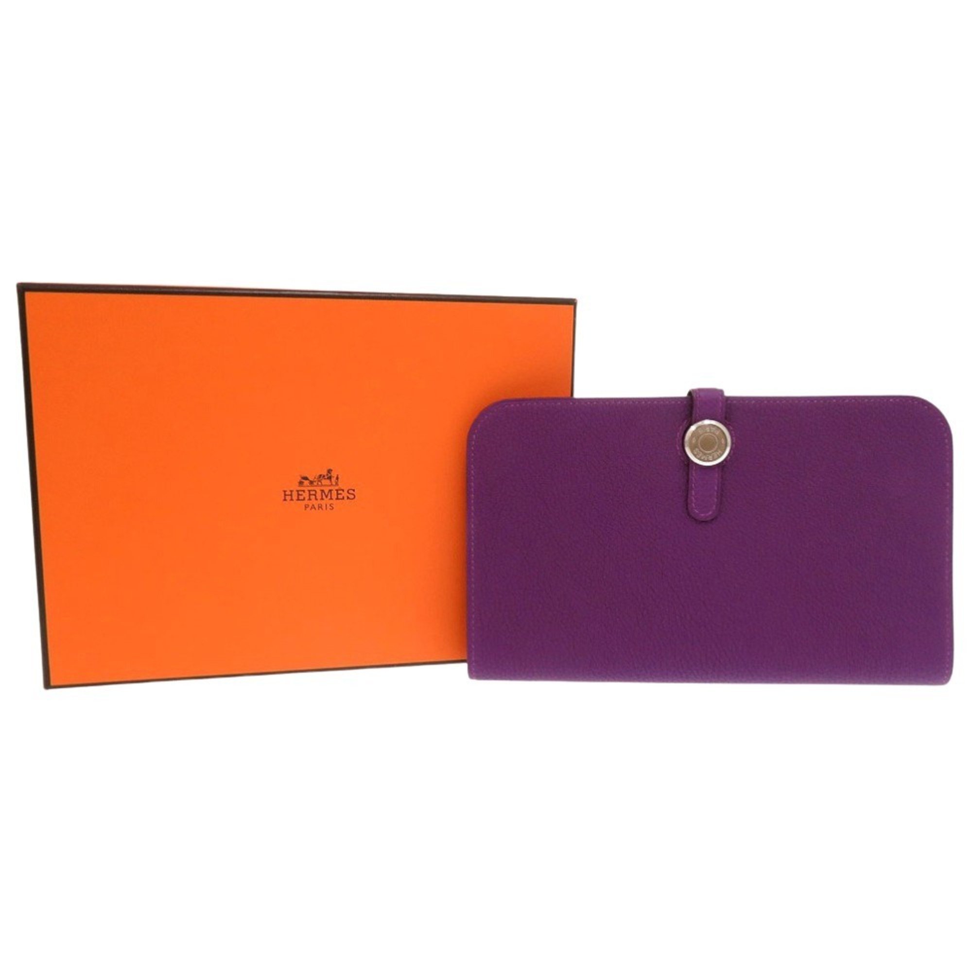 Hermes Dogon GM Togo Anemone R engraved long wallet purple 1673 HERMES