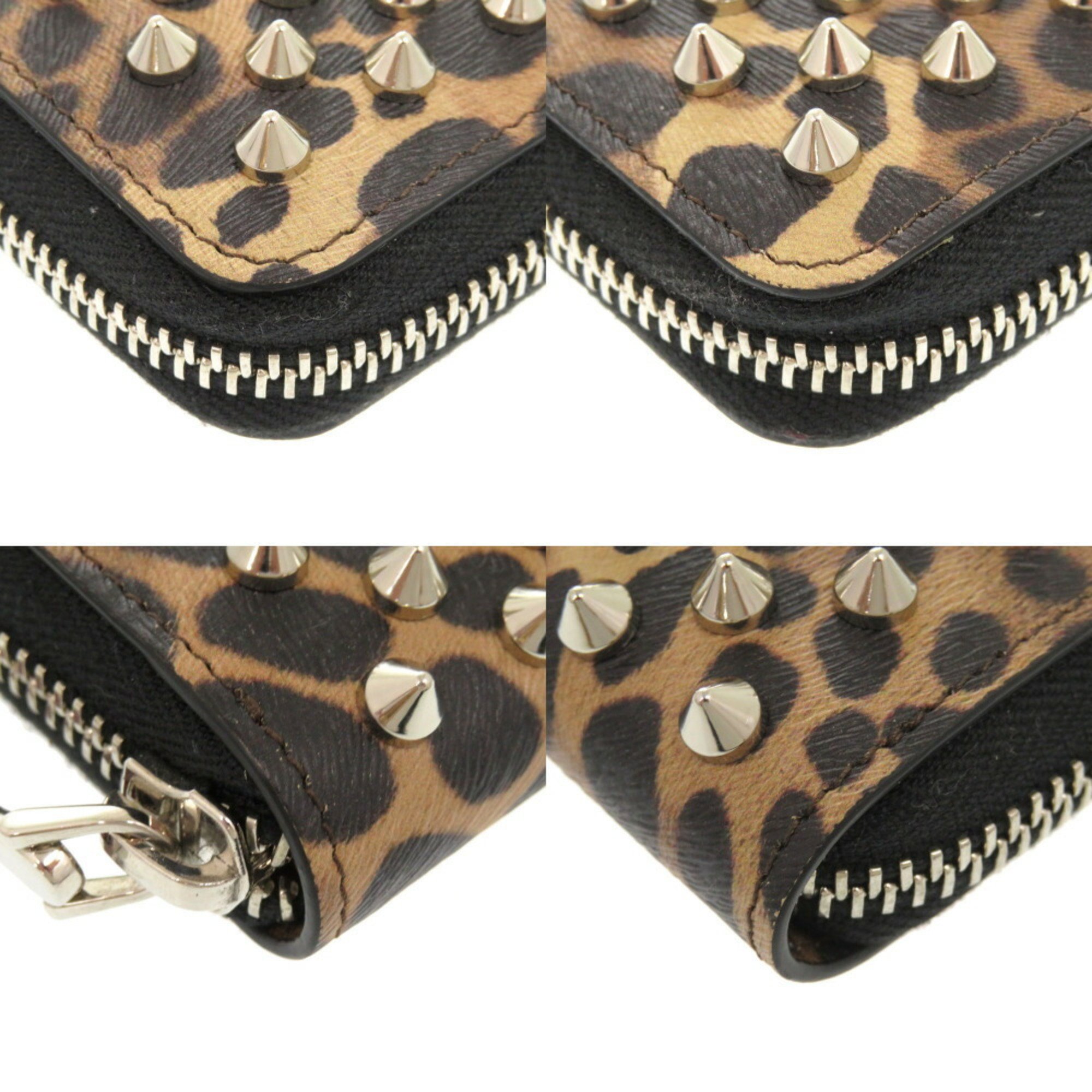 Christian Louboutin Studded Leather Leopard Coin Case Wallet 0876