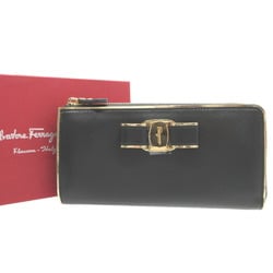 Salvatore Ferragamo Vara Ribbon JL 22C248 Leather Black L-shaped Long Wallet 1321Salvatore