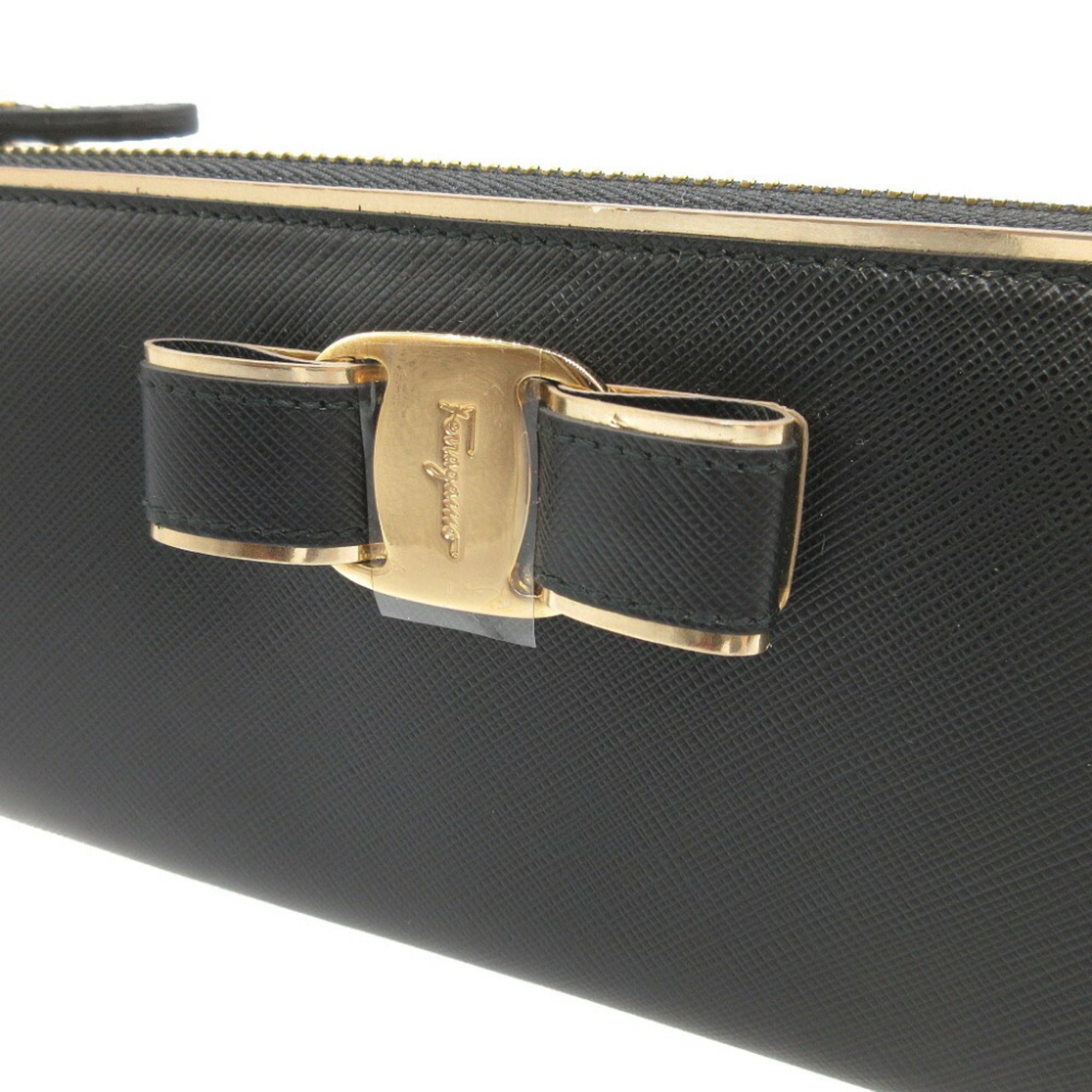 Salvatore Ferragamo Vara Ribbon JL 22C248 Leather Black L-shaped Long Wallet 1321Salvatore