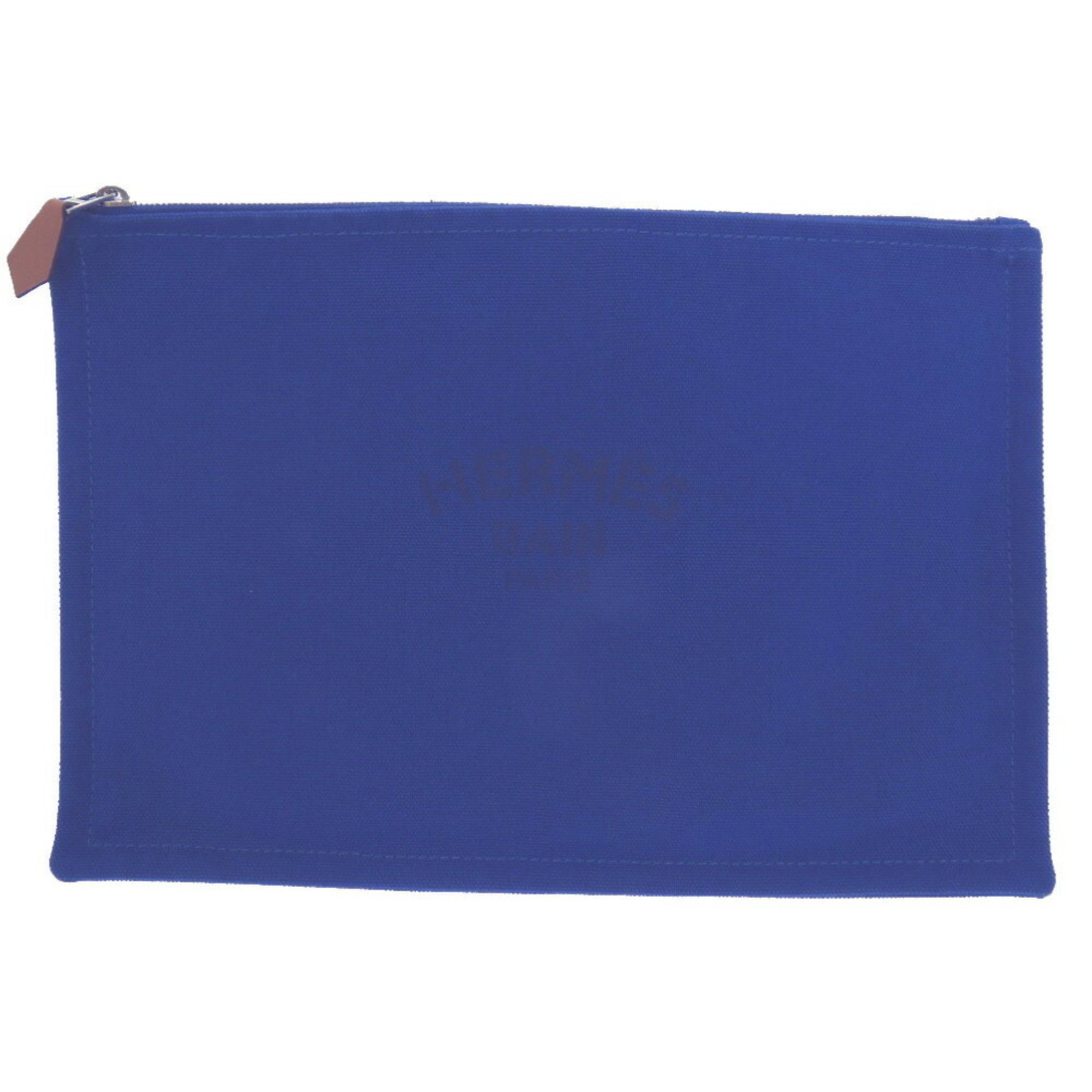 Hermes Flat Pouch MM Canvas Blue 0275HERMES