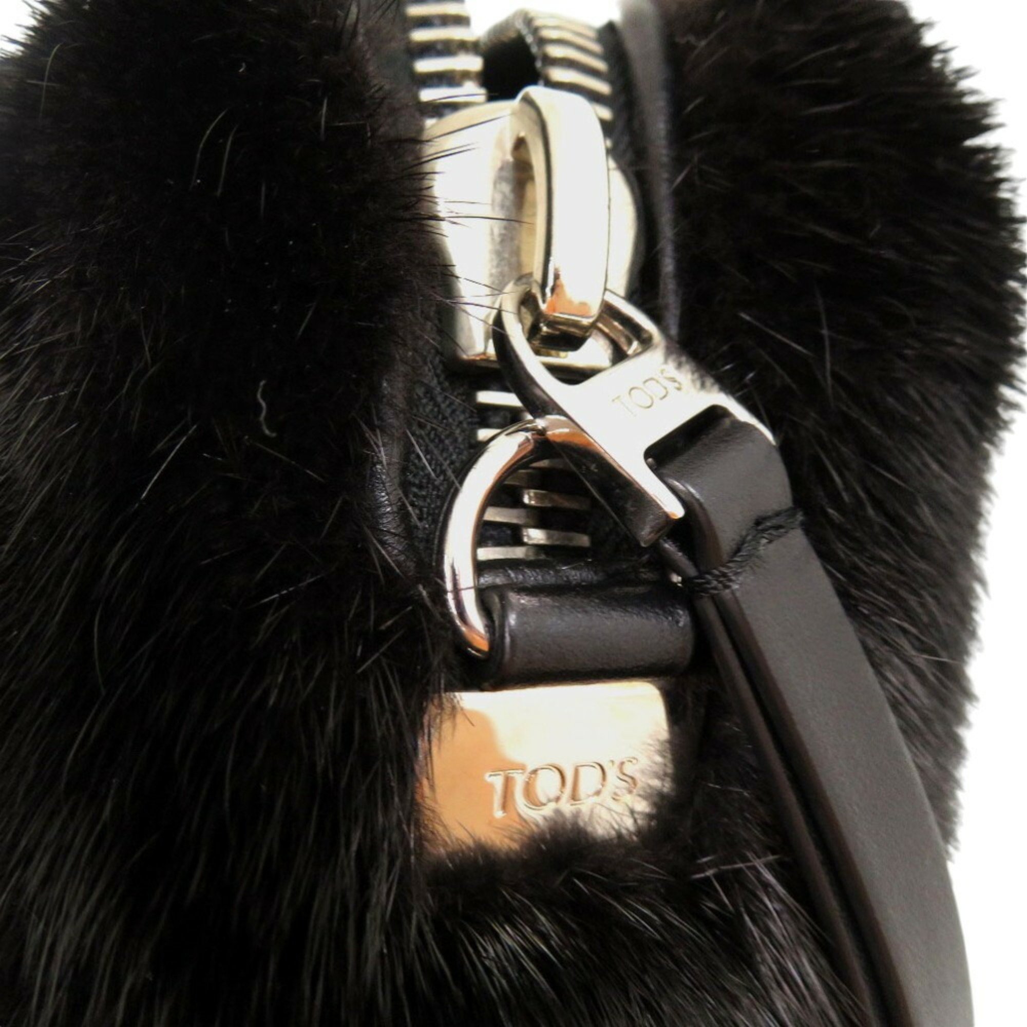 Tod's Handbag Black Fur Shoulder Bag Mink 0520TOD'S