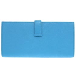 Hermes Bearn Soufflet Chevre Blue Aztec R Stamped Long Wallet 0412 HERMES