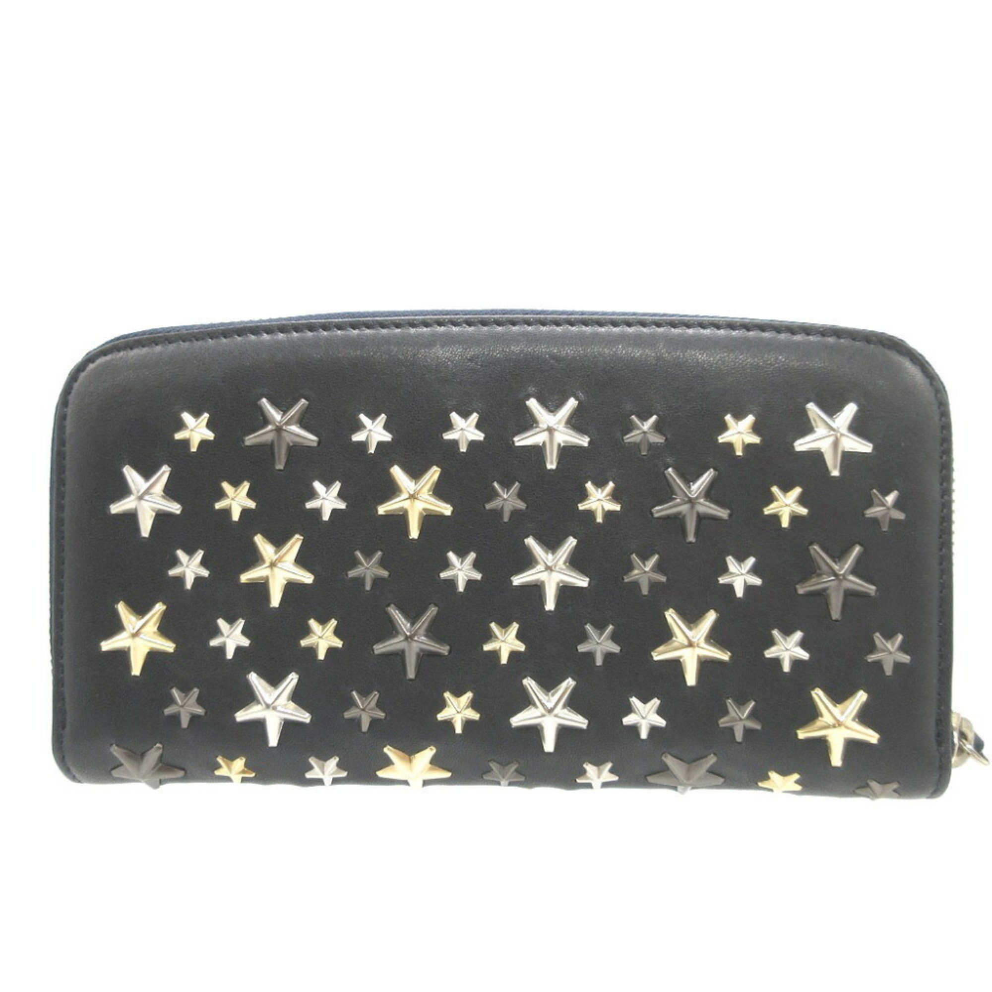 Jimmy Choo Star Studs Leather Navy Round Long Wallet 1280JIMMY CHOO